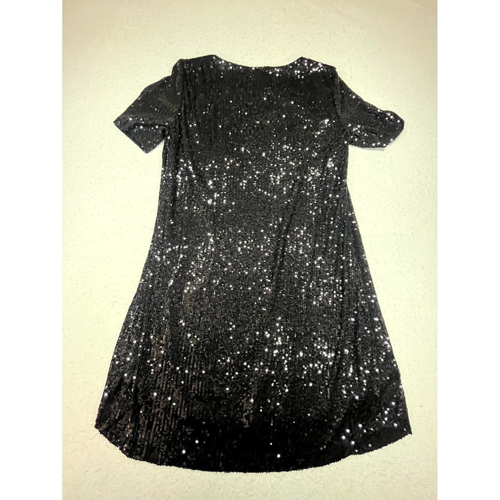 Betsey Johnson Shift Dress Womens Medium Black Sequin Party Cocktail Modern - Picture 2 of 7